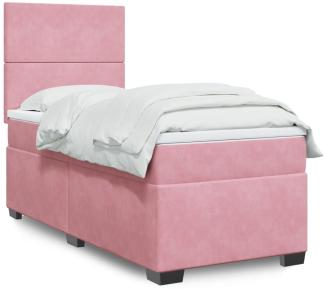 vidaXL Boxspringbett mit Matratze, Samt rosa, 90 x 190 cm