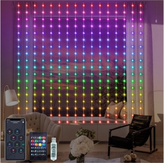XERSEK LED Nachtlicht LED-Lichterkette Lichtervorhang Beleuchtung Weihnachts Deko, LEDs Vorhang Lichter String DIY LED Lichterkette mit Fernbedienung, Musik Sync, IP65, Timer, APP-Steuerung, 16 Millionen Farbwechsel, 72 Modi, RGB, USB