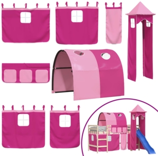 vidaXL Vorhänge für Hochbett mit Tunnel und Turm Rosa 835921