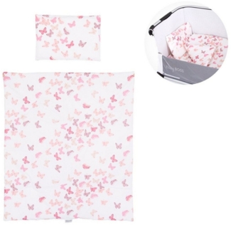 Chipolino 4-teiliges Bettwäsche Set, Kissen, Kissenbezug, Steppdecke, Bettlaken rosa Schmetterling