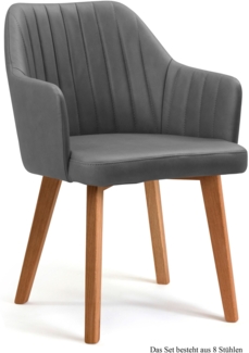 Armlehnstuhl (8er-Set) Dasi 58 x 81 x 60 Eiche geölt/Grau