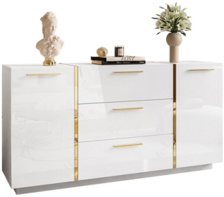 Lookway Kommode ONYX Hochglanz mit Goldgriffe, Breite: 158 cm