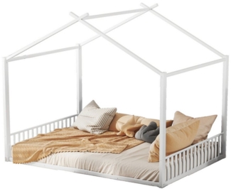 Ulife Hausbett Metallbett Flachbett Kinderbett mit Lattenrost (Ohne Matratze, 1-tlg, Ohne Matratze), 140 X200cm