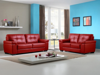 Vente-unique - Couchgarnitur Leder 3+2 - Rot - HAZEL