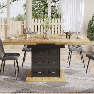 STILVORA Esstisch mit Schubladen,Küchentisch Wohnzimmertisch ausziehbar aus MDF (mit Stauraum, Holzmaserung, ideal für Esszimmer, Küche oder Balkon, 1-St, 110-140×80 cm)