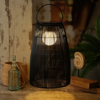 MARELIDA LED Laterne LED Solar Laterne Hängeleuchte in Rattanoptik Solarleuchte schwarz, LED Classic, warmweiß (2100K bis 3000K)