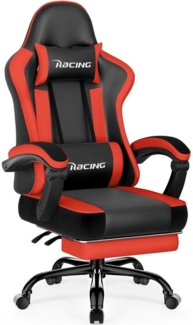 Ergonomischer Gaming Stuhl mit Fußstütze, bis 150kg belastbar, Rot