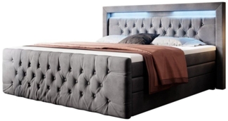 Boxspringbett Gloria mit LED und Stauraum 200x200 Grau H3 (70-100kg)