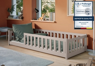 Kids Collective Kinderbett Bodenbett Bett mit Rausfallschutz & Lattenrost Montessori Bett Kinder (weitere Größen 80x180, 90x190, 90x200, 120x200, 140x200 cm), Jugendbett Einzelbett optional mit Matratze Kaschmir Kiefer 80x160 cm