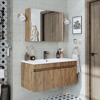 Roomart ATRIA Badmöbel Set 100 cm – Waschbecken mit Unterschrank, Waschtisch-Set • Eiche