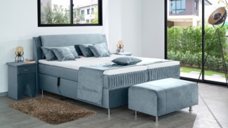 Meisterbetten Boxspringbett Mari 240x220 in VS-Hellblau, Matratzenbezug Mask, Ergoflex-Topper