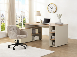 Vente-unique - Eckschreibtisch mit Stauraum - MDF - Beige und Natur - ROMIARA