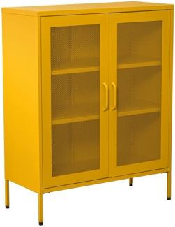 DRW Schrank mit 2 Türen mit Metallgitter in Gelb, 80 x 35 x 102 cm, Höhe: 15,5 cm, estandar