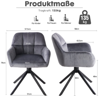 DUMOS Esszimmerstuhl Drehbarer Küchenstuhl Set – Gepolstert, Armlehnen, Metallbeine, Samt (set, 1 St), 360° drehbar