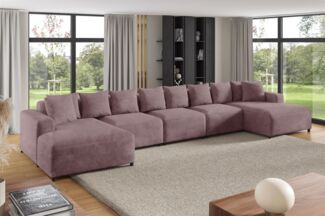 Wohnlandschaft Sofa U-Form Designersofa MEGAN XL in Stoff Poso Altrosa