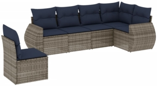 vidaXL 6-teiliges Gartensofa-Set mit Kissen, grau, Polyrattan 3221430