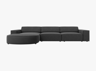 Micadoni 4-Sitzer Sofa Jodie runde Recamiere Links Samt Bluvel Grau