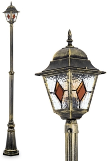hofstein Pollerleuchte Außenwegeleuchte aus Metall/Glas in Schwarz/Gold/Klar/Bernstein, ohne Leuchtmittel, Wegeleuchte im Antik/Landhaus/Vintage-Design, Höhe 225 cm, E27, IP44