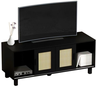 WAOHO TV-Schrank TV Lowboard,TV-Schrank mit 2 Schiebetüren aus Rattantüren 115x40x48cm