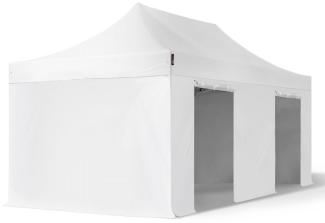 3x6 m Faltpavillon, PREMIUM Stahl 40mm, feuersicher, Seitenteile ohne Fenster, weiß
