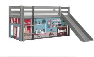 Kinderbett mit Rutsche Karolina Massivholz Grau Textilset Pet Shop