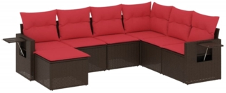 vidaXL 7-teiliges Gartensofa-Set mit Kissen, braun, Polyrattan 3220503