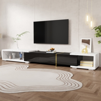 Moderner TV-Schrank mit variabler Länge,260×40×30 cm,Weiße + Schwarz,modernes Design, viel Stauraum