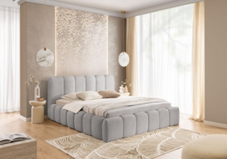 yourhouse24 Polsterbett Micandi mit Bettkasten (Bettgestell mit Lattenrost), Bouclé-Stoffbezug, Gepolstertes Kopfteil, Wolkenbett