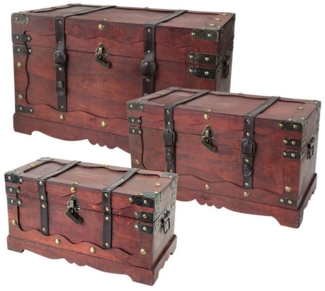 HMF Schatzkiste Schatztruhe Frankreich aus Holz mit dekorativem Metallschloss (3er Set), handgefertigte Holztruhe, verschiedene Größen