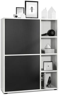 Highboard Schrank Anrichte Cuba mit 8 Fächern, Korpus in Weiß matt / Fronten in Schwarz matt