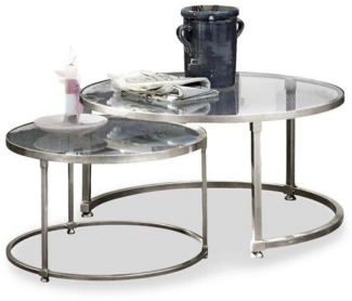 Mirabeau Couchtisch elegantes Sofatisch-Set Kabala aus Eisen & Glas im 2er-Set (2 x Runde Tische, ineinander schiebbares Design, mit Glasplatten), Beistelltisch, großer Tisch: H 35cm, ⌀ 65, kleiner Tisch: H 30cm, ⌀ 49