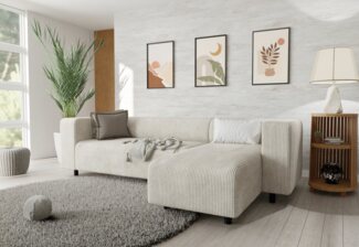 S-Style Möbel Ecksofa mit Ottomane Gustav aus Cord-Stoff mit bequemem Sitz, mit Wellenfederung