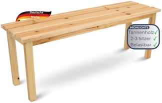 Gartenbank wetterfest Holz LYDIA - 3 Sitzer, Ohne Lehne, 118cm | Sitzbank Garten Massivholz Holzbank Outdoor | Natur