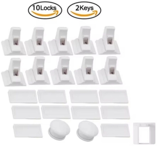Montegoni Kindersicherung 10x Baby Magnet Schrankschloss mit 2 Schlüsseln Kindersicherung, Unsichtbar, magnetisch, selbstklebend, ohne Bohren, mit 2 Schlüsseln