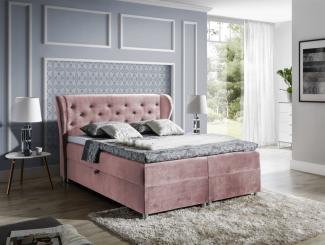 Boxspringbett 'Ariana', Stoff Solonrose, 140x200 cm