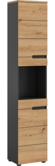 Xonox Canu Hochschrank, re./li. montierbar (B/H/T: 38x193x34 cm) in Basalt grau Nachbildung und Artisan Nachbildung