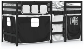 vidaXL Kinderhochbett mit Vorhängen Weiß und Schwarz Massivholz Kiefer 3283814
