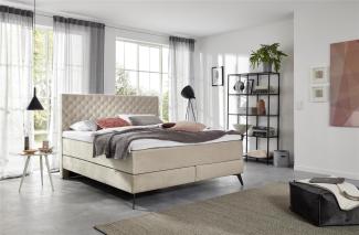 Boxspringbett >LA Maison< in beige / graphit - 162x130x211 (BxHxT)