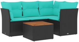 vidaXL 5-tlg. Garten-Sofagarnitur mit Kissen Schwarz Poly Rattan 3255952