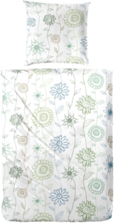 Primera Feinbiber Bettwäsche 135x200 Blumen Ranken Retro grün natur 173109-53