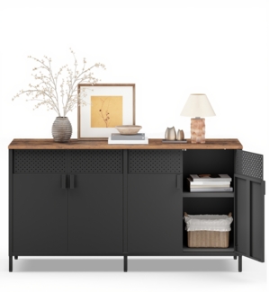 SONGMICS Metallschrank, Aufbewahrungsschrank, mit verstellbaren Ablagen, 40 x 141 x 76 cm, schwarz-braun