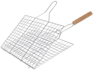 HAC24 Grillguthalter BBQ Grillkorb Grillhalter Grillgut Grillwender Grillgitter, Stahl, (1-St), für Fleisch, Würstchen, Fisch, Gemüse uvm.