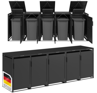 STEELSØN 'Thoria' Mülltonnenbox für 5 Tonnen je 240 Liter, graphitschwarz, Mülltonnenverkleidung aus Stahl, wetterfest, 116x80x332 cm