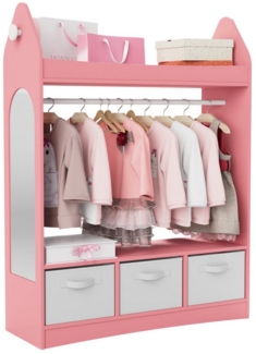 radelldar Kinderkleiderschrank Kleiderständer mit Kleiderstange (4-St) mit Spiegel & 3 Boxen & 2 Haken, Holz
