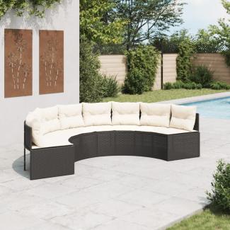 vidaXL Gartensofa mit Kissen Halbrund Schwarz Poly-Rattan 3318522