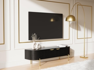 Vente-unique - TV-Möbel mit 2 Türen - Mangoholz & goldfarbenes Metall - Schwarz - NEVILI von Maison Céphy