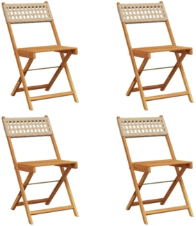 vidaXL Gartenstühle 4 Stk. Klappbar Beige Poly Rattan & Massivholz 3214598