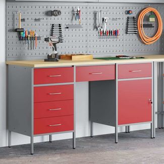 vidaXL Werkbank mit Schubladen 3 pcs Rot Ingenieure Holz und Stahl 3321379