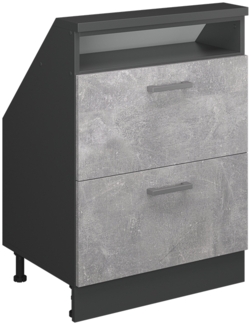 Küchenschrank für Dachschrägen R-Line Beton 60 cm mit 2 Schubladen Vicco