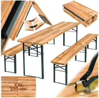 tectake Bierzeltgarnitur Festzeltgarnitur Ralf 3-tlg. klappbar, (Set, 3-tlg), Sitzbankoberfläche & Oberfläche der Tischplatte mit Klarlack lackiert